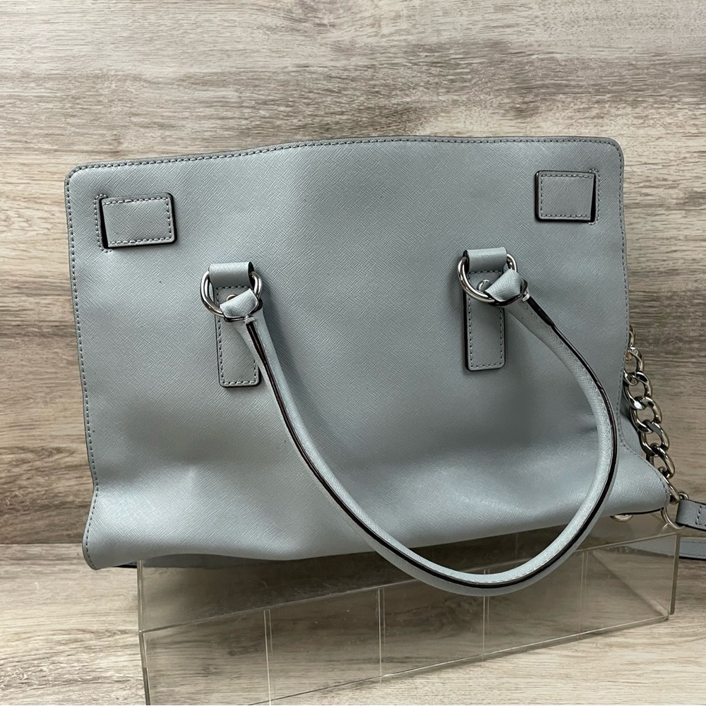 Michael Kors Hamilton Satchel Bag with Silver Chain And Lock Dusty Blue - Picture 7 of 15